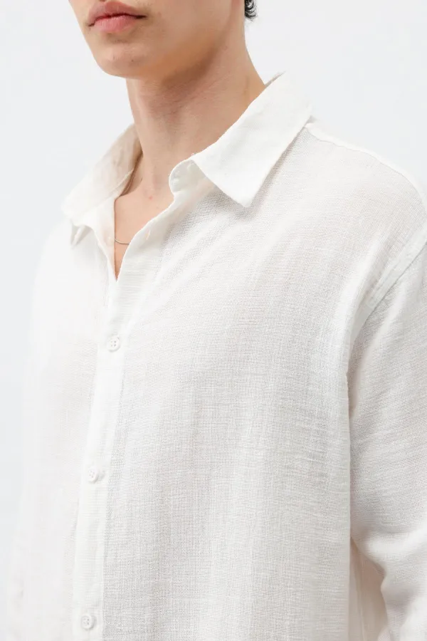 Chemise basique oversize à manches longues, écru