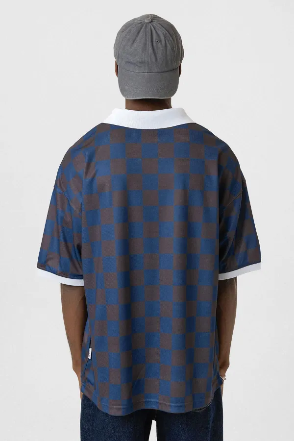 Oversize Polo Yaka Forma Tişört KAHVE/İNDİGO