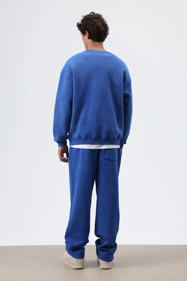 Yıkamalı Baggy Eşofman Alt Saks