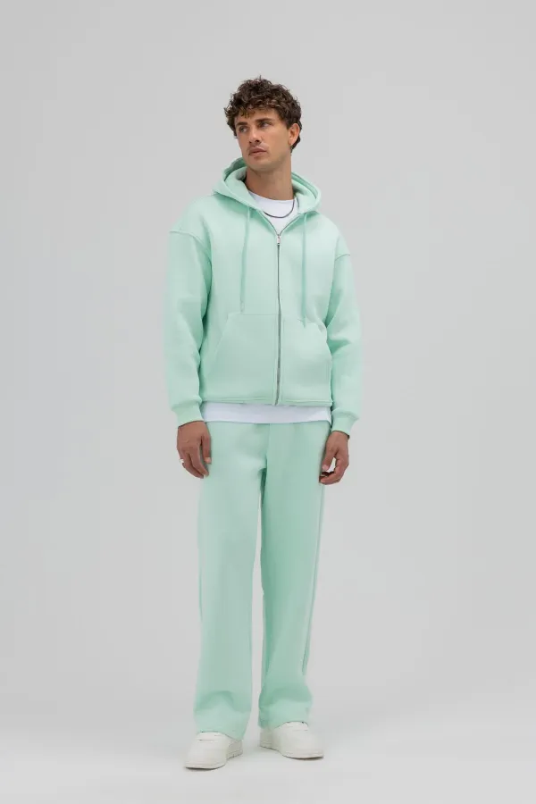 Sweat à capuche basique oversize zippé, couleur menthe