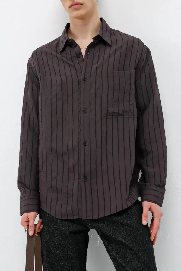 Chemise oversize rayée en modal, marron foncé