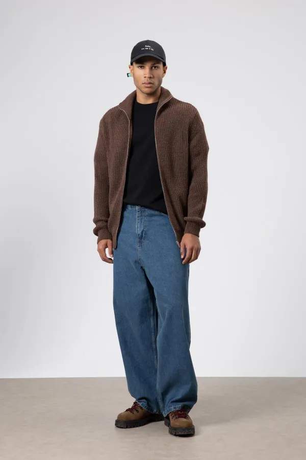 Oversize Zip-Up Knit Cardigan, Mink Color