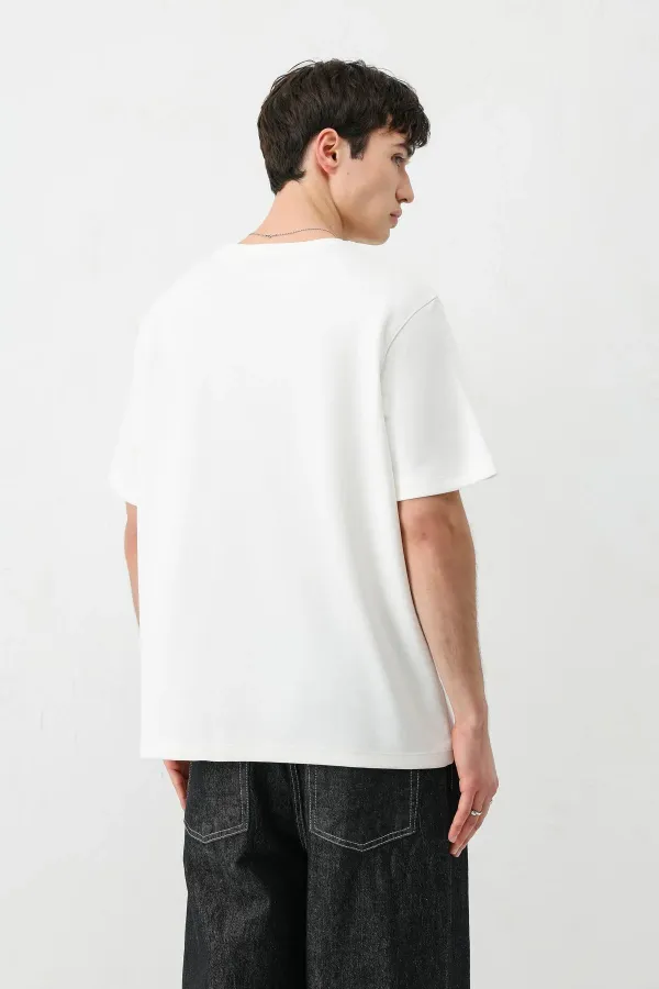 Kısa Kollu Boxy Fit Tişört Ekru