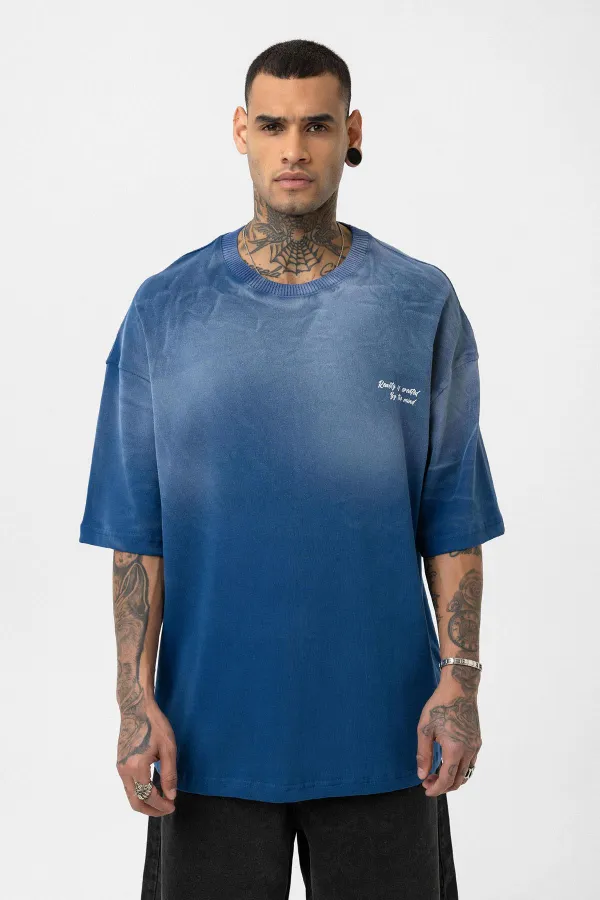 T-shirt oversize délavé avec détail texte, indigo