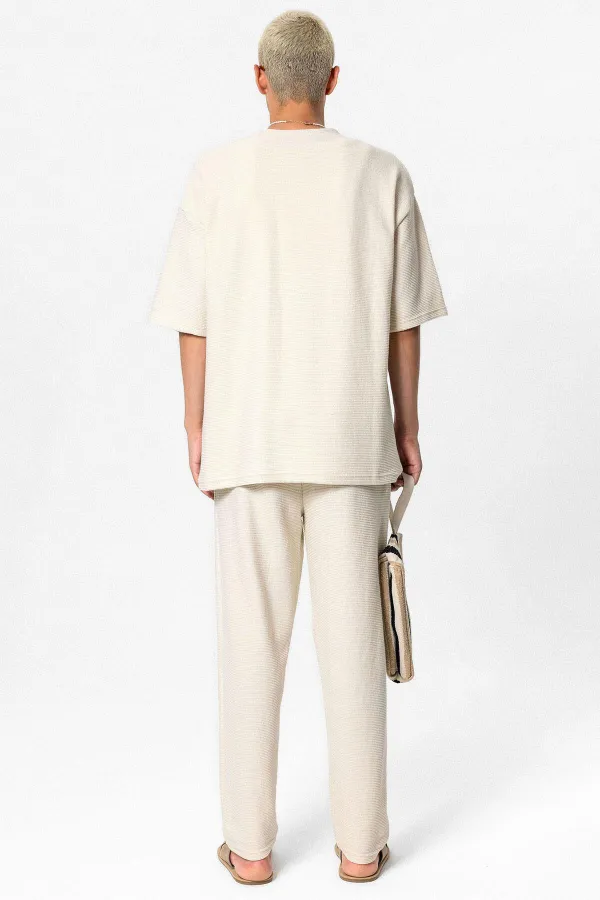 Oversize Basıc Triko Eşofman Takım Kemik