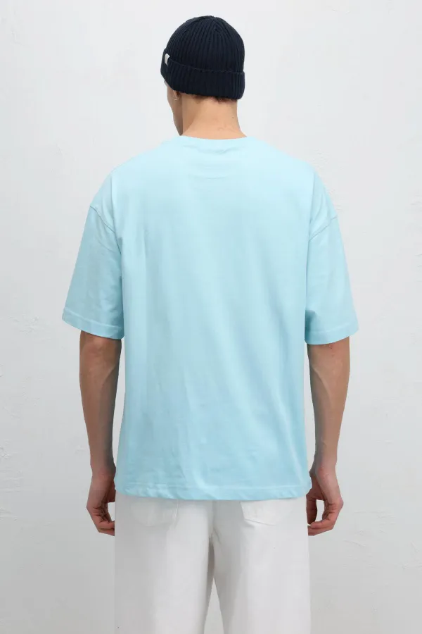 T-shirt basique oversize à col rond bleu clair