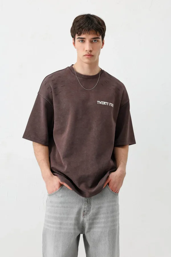 T-shirt oversize imprimé, couleur café