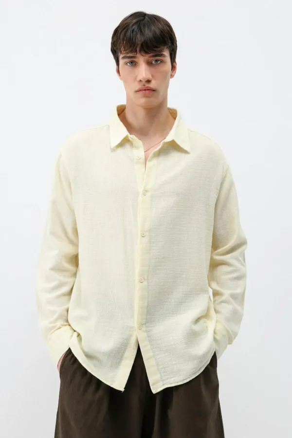 Uzun Kollu Basic Oversize Gömlek Sarı