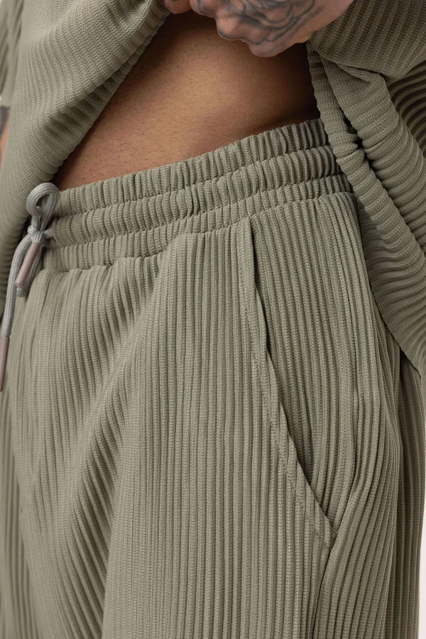 Basic Oversize Bisiklet Yaka Ottoman Takım Haki