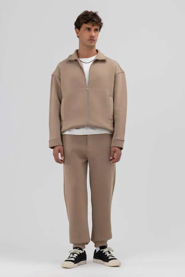 Basic Sweatpants with Elasticated Cuffs, Mink Color