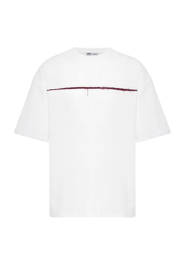 Yıkamalı Arka Baskılı Oversize Tişört Ekru