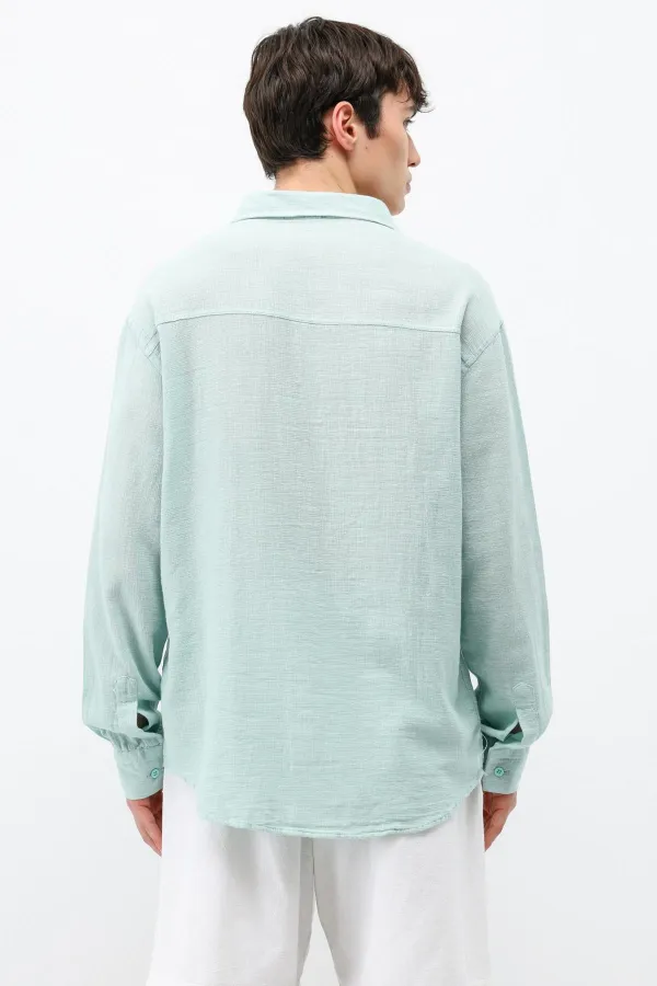 Chemise basique oversize à manches longues, vert turquoise