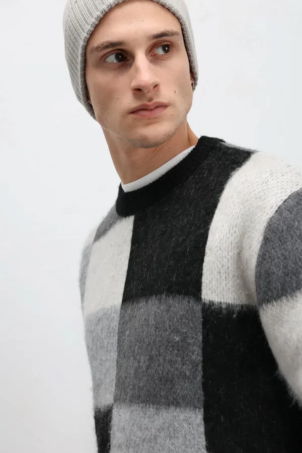 Pull oversize à carreaux en maille, noir