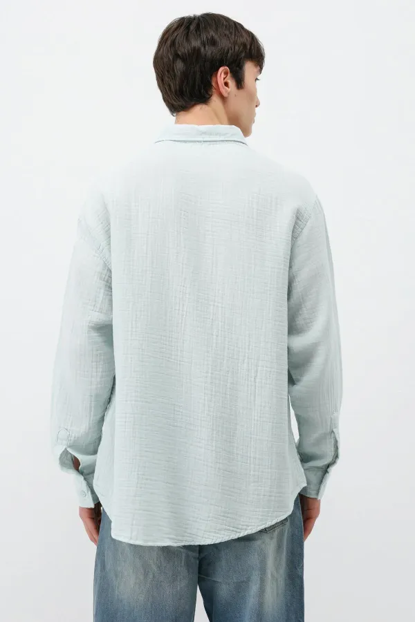 Chemise oversize en coton texturé bleu