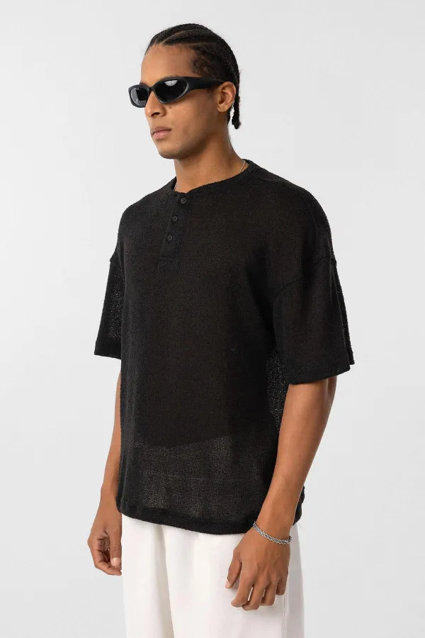 Basic Oversize Button-Down T-Shirt Black