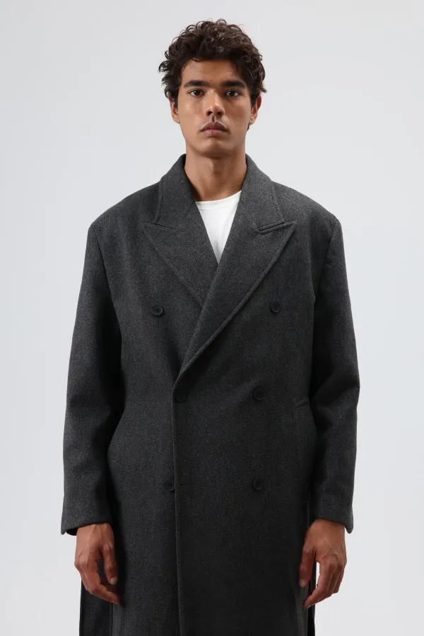 Oversize Kruvaze Kaşe Kaban Antrasit