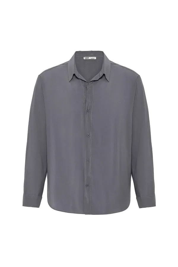 Oversize Modal Kumaş Gömlek Gri
