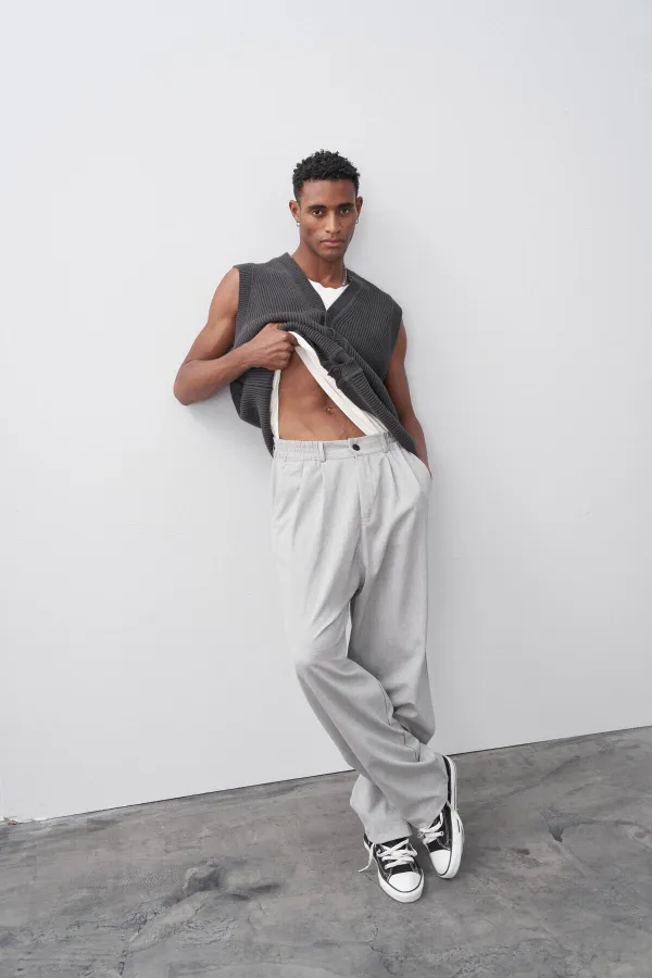 Pantalon ample en tissu, gris clair