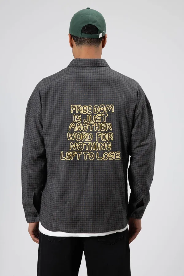 Oversize Baskılı Günlük Kareli Gömlek Haki