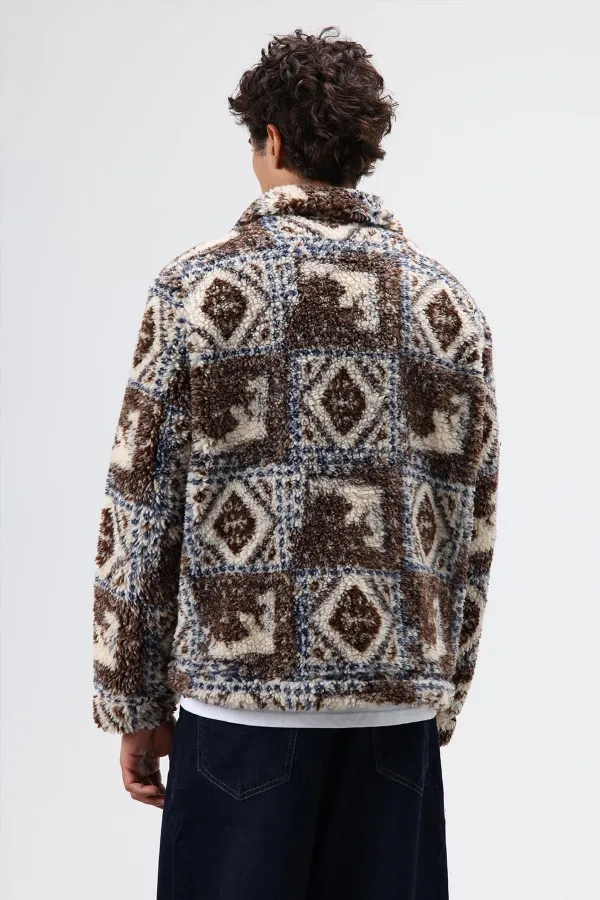 Oversize Peluş Mont Kahve