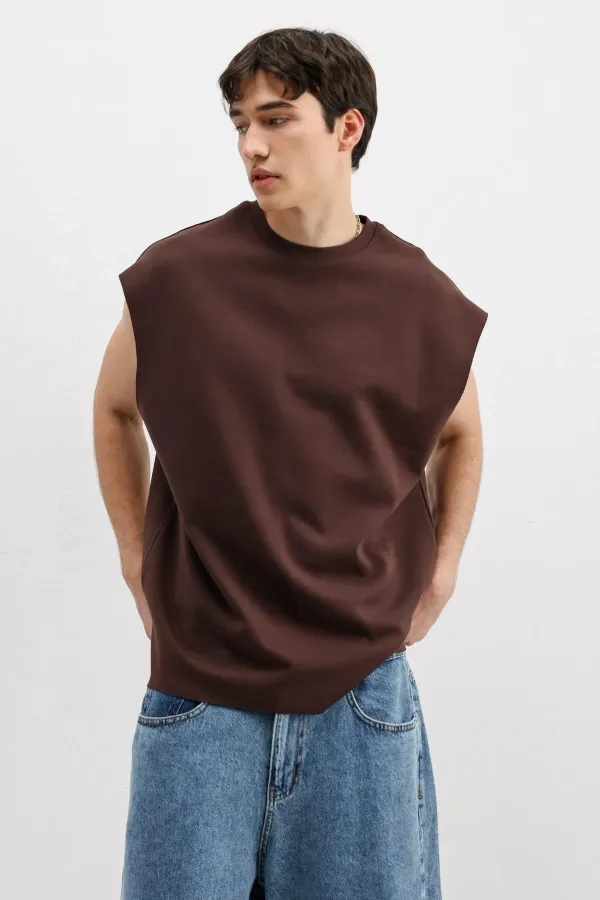 T-shirt basique oversize sans manches, marron