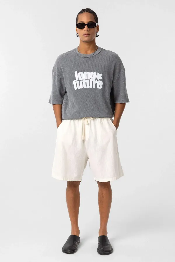 Yıkamalı Oversize Triko Tişört Gri