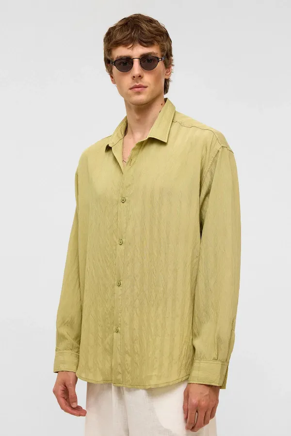 Oversize Long-Sleeve Modal Fabric Shirt, Green