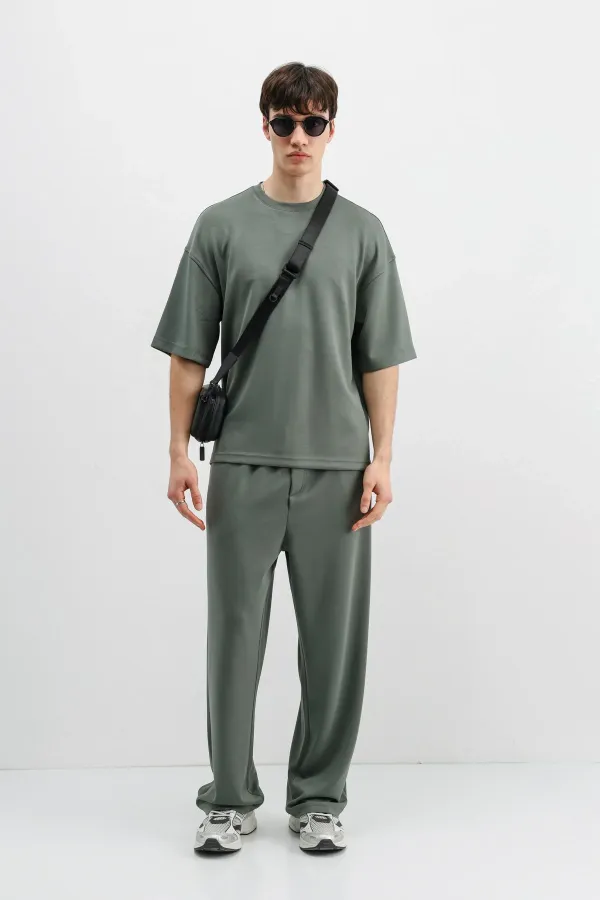 Modal Karışımlı Oversize Tişört Haki