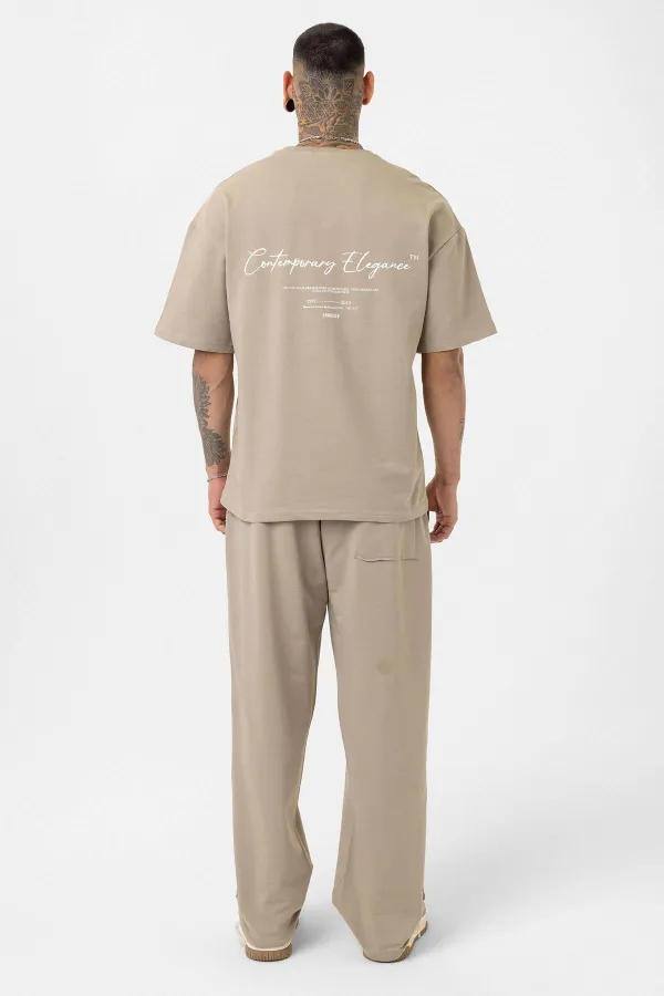 Baskılı Stoper Paça Eşofman Takım Vizon