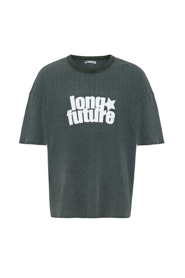 T-shirt oversize en maille délavée verte