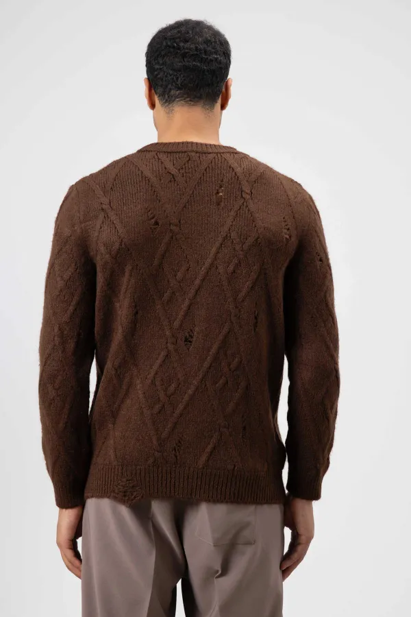 Oversize Desenli Triko Kazak Kahve