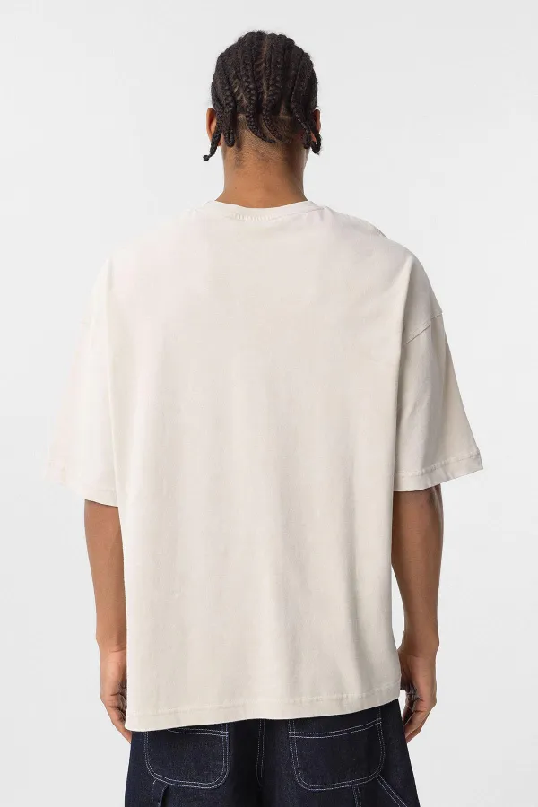 Yıkamalı Metal Detaylı Oversize Tişört Taş