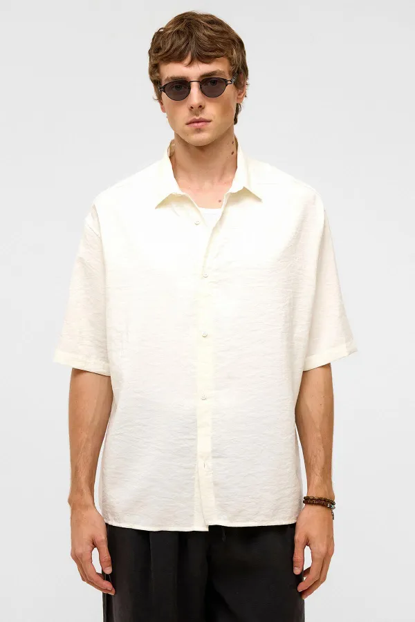 Chemise basique oversize à manches courtes en modal, écru