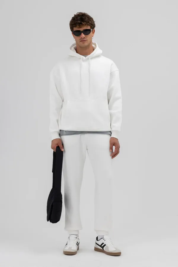 Basic Paça Lastikli Eşofman Alt Ekru