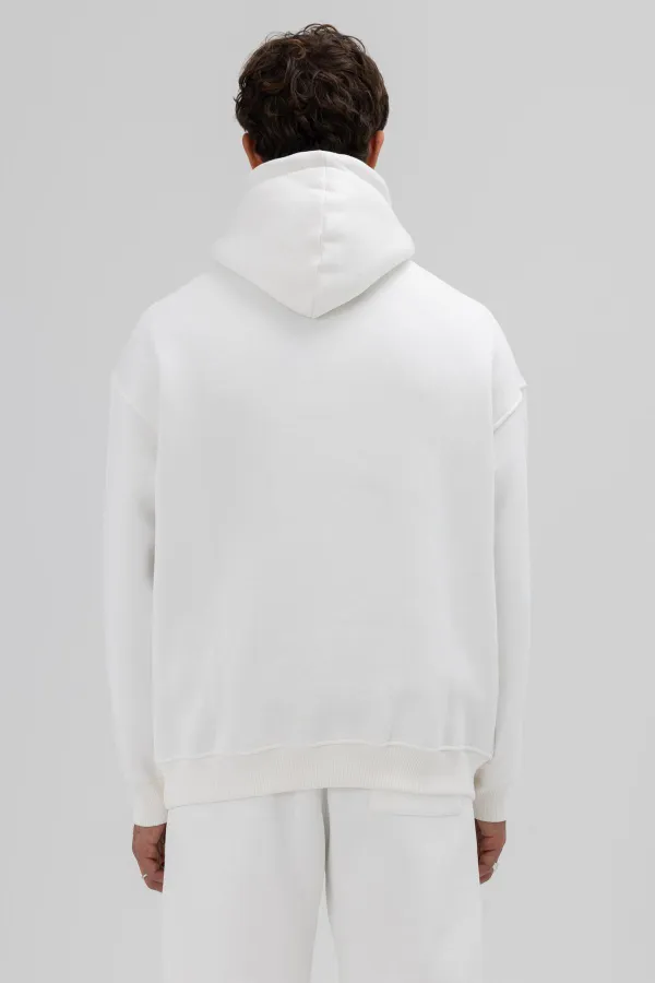 Basic Oversize Kapüşonlu Sweatshirt Ekru