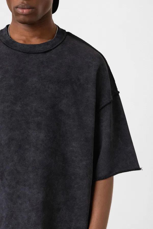Yıkamalı Oversize Tişört Siyah