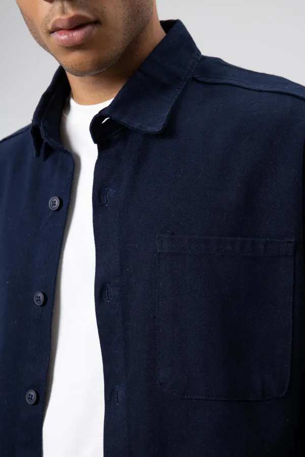 Oversize Gabardin Gömlek Ceket Lacivert