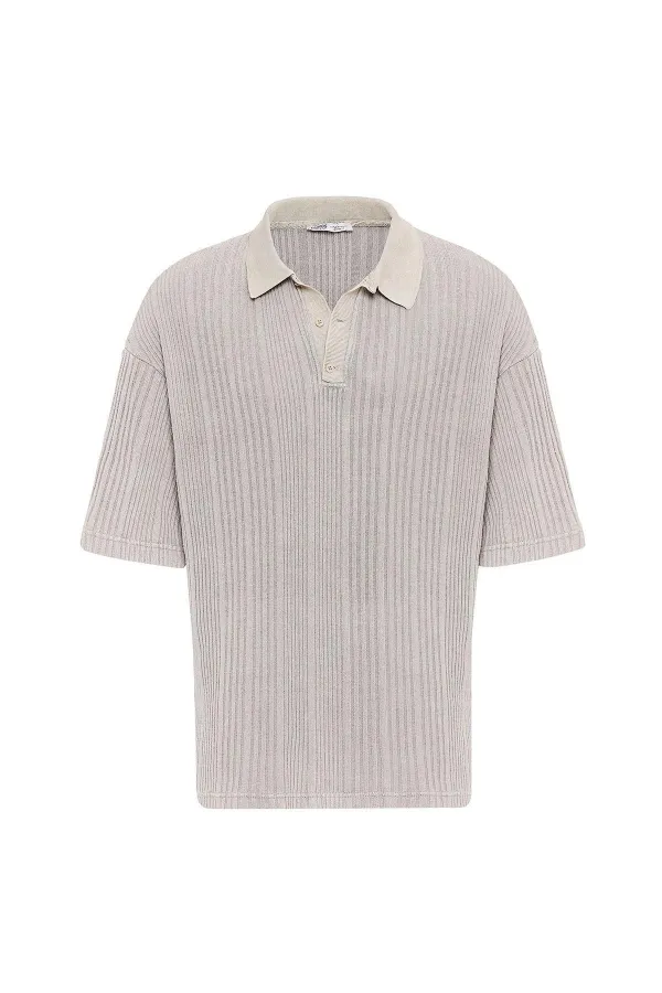 Polo Yaka Oversize Triko Taş