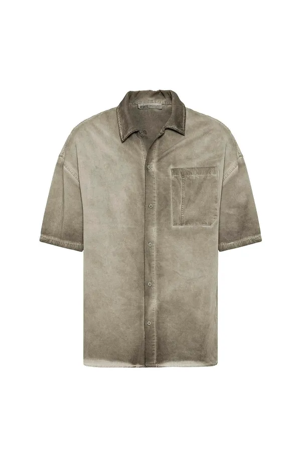 Yıkamalı Kısa Kollu Oversize Gömlek Haki