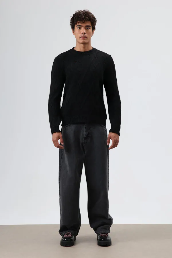 Pull oversize en maille à motifs, noir