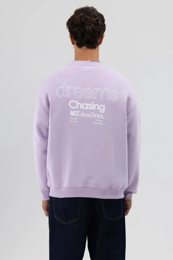 Sweat-shirt oversize à col rond imprimé lilas