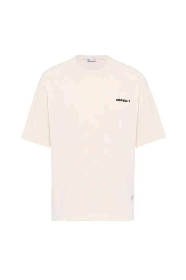 Label Detailed Oversize Modal Fabric Tracksuit Set, Ecru