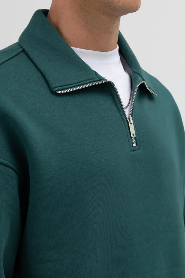 Sweat-shirt oversize à fermeture éclair et col montant, bleu marine