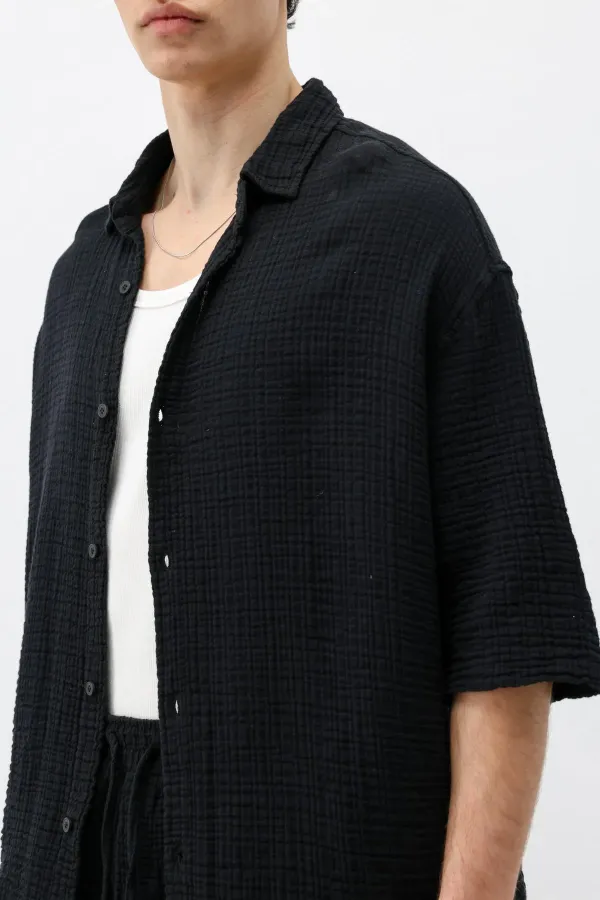 Muslin Fabric Relaxed Fit Linen Set Black