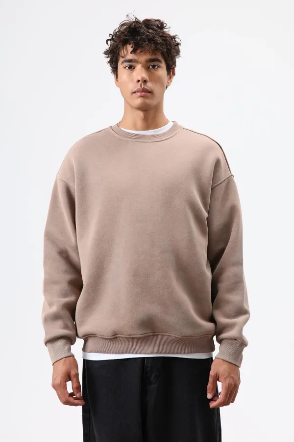 Sweat-shirt basique oversize délavé, couleur vison