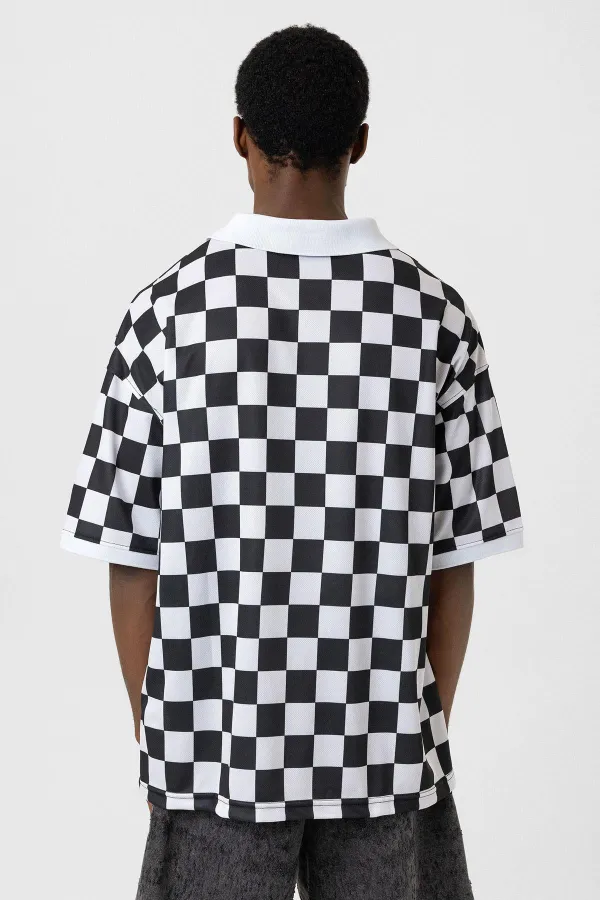 Oversize Polo Yaka Forma Tişört SİYAH/BEYAZ