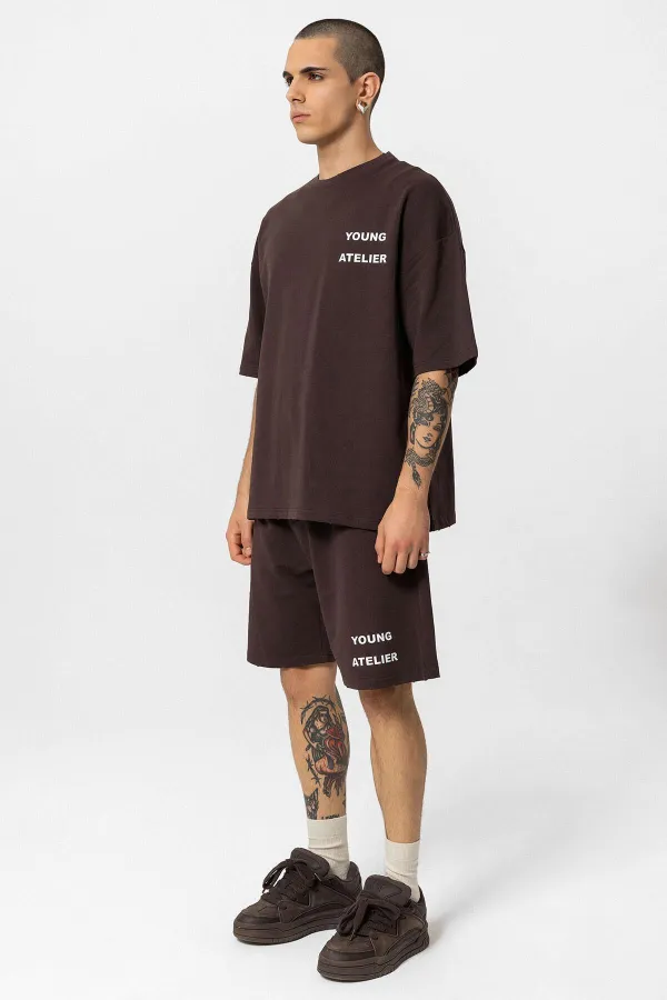 Ensemble short imprimé Young Atelier couleur café