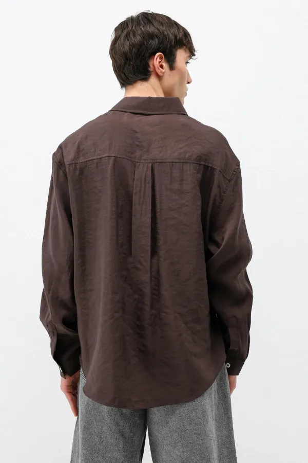 Chemise oversize en modal avec poches, marron foncé