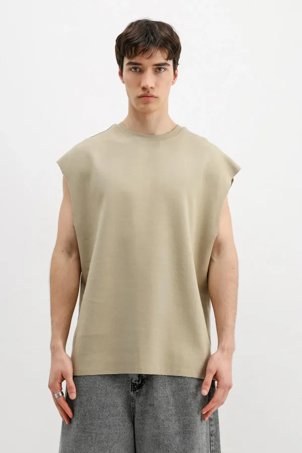 T-shirt basique oversize sans manches kaki