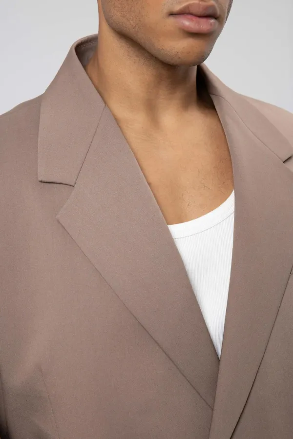 Costume oversize ceinturé, vison